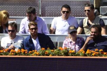 Cristiano Ronaldo, Pepe y Sergio Ramos jugadores del Real Madrid durante la final de tenis masculina entre Rafa Nadal y Wawrinka.