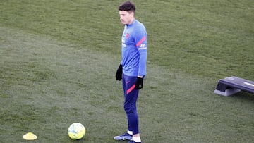 Giménez, en el entrenamiento del Atlético