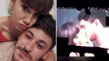 Im&aacute;genes de Aitana y Cepeda posando juntos y de su primer beso en p&uacute;blico en el ensayo del concierto ben&eacute;fico &quot;OT: Bernab&eacute;u&quot;