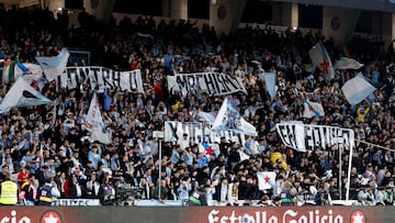 La afición del Celta saca una pancarta contra el machismo en Balaídos