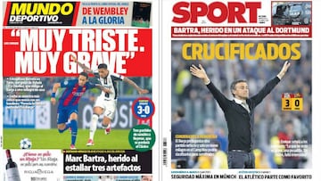 Portas de los diarios Sport y Mundo Deportivo del día 12 de abril de 2017.