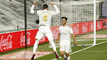 Sergio Ramos celebra el gol que le dio el triunfo al Real Madrid sobre el Getafe.