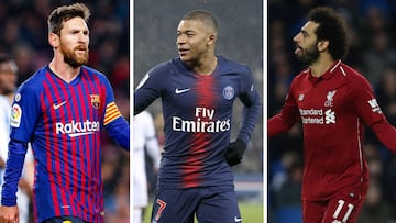 Leo Messi (Barcelona), Kylian Mbappé (PSG) y Mohamed Salah (Liverpool).
