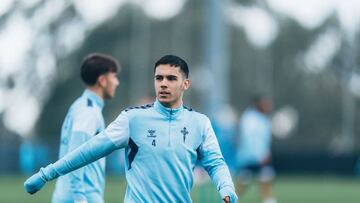 Hugo Sotelo, jugador del Celta, durante un entrenamiento del Celta.