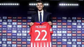Álvaro Morata en su presentación con el Atlético de Madrid