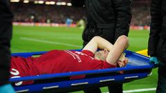 Liverpool's Diogo Jota is stretchered off after an injury during the Premier League match at Anfield, Liverpool. Picture date: Sunday October 16, 2022. (Photo by Peter Byrne/PA Images via Getty Images)