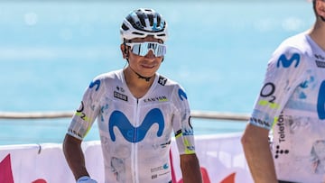 Movistar Team's Colombian rider Nairo Quintana Rojas prepares for the third stage of the UAE Tour cycling event from Umm al-Quwain to Jebel Mobrah in Ras al-Khaimah on February 18, 2026. (Photo by Fadel SENNA / AFP)