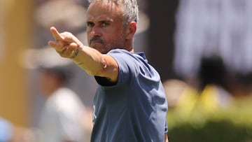 Soccer Football - FIFA Club World Cup - Group B - Paris St Germain v Atletico Madrid - Rose Bowl Stadium, Pasadena, California, U.S. - June 15, 2025 Paris St Germain coach Luis Enrique reacts REUTERS/Daniel Cole