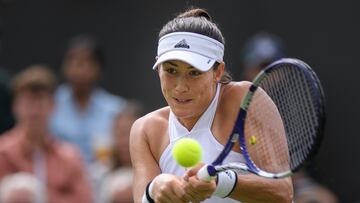 Garbine Muguruza (ESP) in action during her match against Fiona Ferro (FRA) on No.2 Court in the first round of the Ladies' Singles at The Championships 2021. Held at The All England Lawn Tennis Club, Wimbledon. Day 1 Monday 28/06/2021. Credit: AELTC/Edward Whitaker