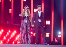 LISBON, PORTUGAL - MAY 11: Alfred Garcia and Amaia Romreo from Spain perform during the second Grand Final Dress Rehearsal of Eurovision Song Contest 2018 in Altice Arena on May 11, 2018 in Lisbon, Portugal. (Photo by Europa Press/Europa Press via Getty Images)