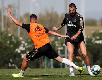 Benzema in training in Valdebebas yesterday