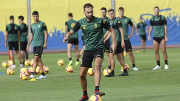 Deivid, durante un entrenamiento de Las Palmas.