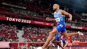 El atleta italiano Marcell Lamont Jacobs, durante la final de los 100 metros lisos de los Juegos Olímpicos de Tokio 2020.