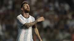 Argentina&#039;s Lionel Messi walks on the pitch in disbelief during a World Cup qualifying soccer match against Peru, at La Bombonera stadium in Buenos Aires, Argentina, Thursday, Oct. 5, 2017.(AP Photo/Natacha Pisarenko)