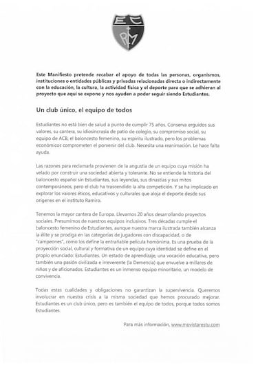 Manifiesto del Estudiantes: "un club único, el equipo de todos"