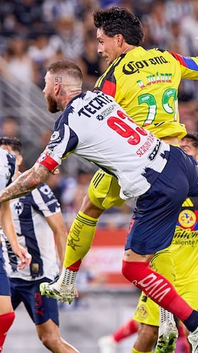Ramon Juarez of America and Sergio Ramos of Monterrey during the 9th round match between Monterrey and America as part of the Liga BBVA MX, Torneo Apertura 2025 at BBVA Bancomer Stadium, on September 20, 2025 in Monterrey, Nuevo Leon, Mexico.
