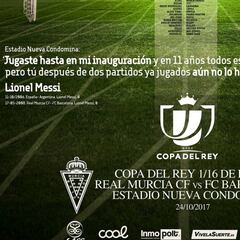 El Murcia pica a Messi para que marque en la Nueva Condomina