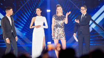 Los cuatro presentadores del Festival de Eurovisi&oacute;n 2019: Assi Azar, Lucy Ayoub, Bar Refaeli y Erez Tal, Lucy Ayoub.