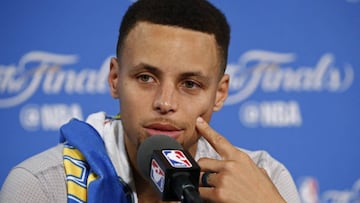 Golden State Warriors player Stephen Curry speaks to media 