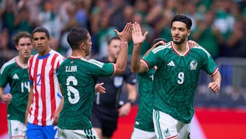 Raul Jimenez celebrates his goal 1-1 of Mexico during 2025 International Friendly match between Mexico (Mexican National team) and Paraguay at Alamodome Stadium, on November 18, 2025 in San Antonio Texas, United States.