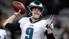 NEW ORLEANS, LOUISIANA - JANUARY 13: Nick Foles #9 of the Philadelphia Eagles warms up before the NFC Divisional Playoff against the New Orleans Saints at the Mercedes Benz Superdome on January 13, 2019 in New Orleans, Louisiana.   Jonathan Bachman/Getty Images/AFP
 == FOR NEWSPAPERS, INTERNET, TELCOS &amp; TELEVISION USE ONLY ==