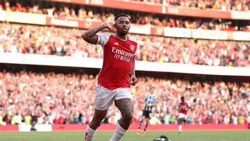 Soccer Football - Premier League - Arsenal v Manchester United - Emirates Stadium, London, Britain - September 3, 2023  Arsenal's Gabriel Jesus celebrates scoring their third goal REUTERS/David Klein EDITORIAL USE ONLY. No use with unauthorized audio, video, data, fixture lists, club/league logos or 'live' services. Online in-match use limited to 75 images, no video emulation. No use in betting, games or single club /league/player publications.  Please contact your account representative for further details.