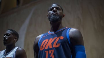 Paul George, durante la presentaci&oacute;n de las nuevas camisetas Nike de la NBA.