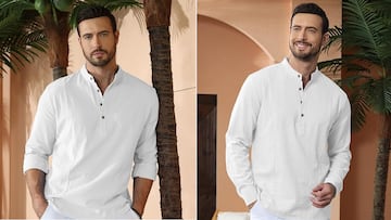 La camisa Henley de lino y algodón que asombra a los hombres en primavera está disponible en Amazon.
