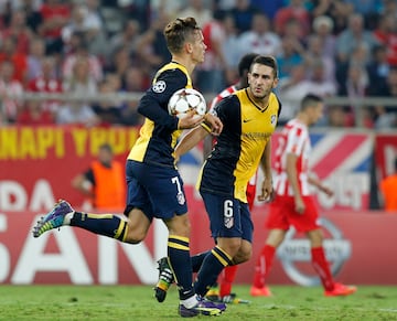 Griezmann y Koke, en el Olympiacos-Atlético (3-2, 2014)