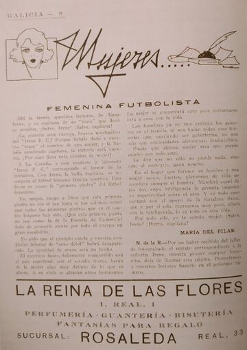 Artículo 'Femenina Futbolista', de María del Pilar, publicado en Galicia: revista gráfica y popular (2 de febrero de 1925).