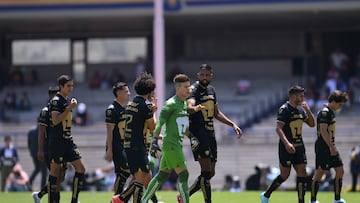 Pumas players during a match against Pachuca, corresponding to Matchday 12 of the 2023 Clausura Tournament of the BBVA MX League, at the Olimpico Universitario Stadium, on March 19, 2023.