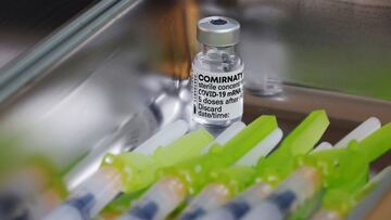 FILE PHOTO: Doses of the Pfizer-BioNTech coronavirus disease (COVID-19) vaccine are seen at a COVID-19 vaccination centre in Seoul, South Korea, March 10, 2021. REUTERS/Kim Hong-Ji/File Photo