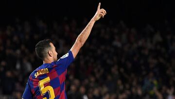 Sergio Busquets, tras marcar en el Camp Nou ante el Celta. 