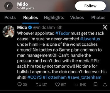 Mido explota contra Tudor y el Tottenham: “Por favor, despídanlo hoy, no mañana”