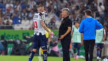 Sergio Ramos and Domenec Torrent head coach of Monterrey during the 6th round match between Monterrey and Necaxa as part of the Liga BBVA MX, Torneo Apertura 2025 at BBVA Bancomer Stadium, on August 23, 2025 in Monterrey, Nuevo Leon, Mexico.
