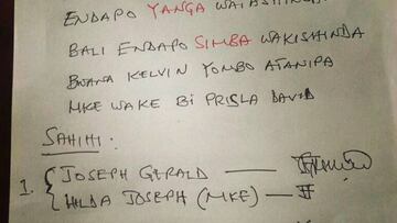 El contrato en el que los maridos se apostaron a sus esposas en un partido en Tanzania.