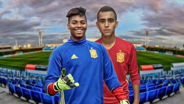 Moha Ramos (izquierda) y Moha Airam Moukhliss, con la Sub-17 y el futuro de La F&aacute;brica.