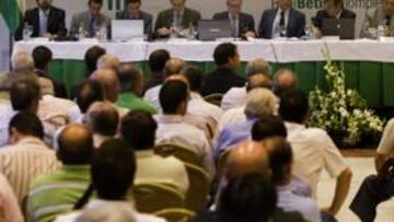 <b>GORDILLO PRESIDIÓ LA JUNTA. </b>Imagen de la Junta de Accionistas del Real Betis Balompié que se celebró ayer en el hotel Al Andaluz. El tercero por la izquierda es Guillén.