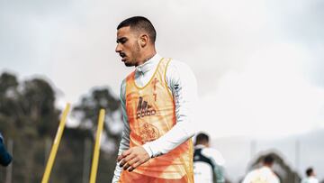 El delantero brasile&ntilde;o Thiago Galhardo, durante un entrenamiento del Celta.