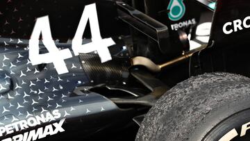 LE CASTELLET, FRANCE - JUNE 23: The blistered tyres of Lewis Hamilton of Great Britain and Mercedes GP are seen in parc ferme during the F1 Grand Prix of France at Circuit Paul Ricard on June 23, 2019 in Le Castellet, France. (Photo by Mark Thompson/Getty Images)