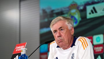 Carlo Ancelotti, durante la conferencia de prensa del Real Madrid.