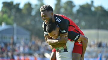 Miguel Borja durante un partido de River Plate.