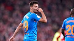 Hugo Duro of Valencia CF reacts after scoring goal during the match of Copa del Rey, between Athletic Club and Valencia CF at San Mames on 10 of February, 2022 in Bilbao, Spain.
 AFP7 
 10/02/2022 ONLY FOR USE IN SPAIN