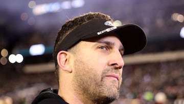 PHILADELPHIA, PENNSYLVANIA - JANUARY 29: Head Coach Nick Sirianni of the Philadelphia Eagles looks on after defeating the San Francisco 49ers 31-7 in the NFC Championship Game at Lincoln Financial Field on January 29, 2023 in Philadelphia, Pennsylvania.   Tim Nwachukwu/Getty Images/AFP (Photo by Tim Nwachukwu / GETTY IMAGES NORTH AMERICA / Getty Images via AFP)