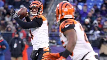 BALTIMORE, MD - DECEMBER 31: Quarterback Andy Dalton #14 of the Cincinnati Bengals throws the ball in the first quarter against the Baltimore Ravens at M&amp;T Bank Stadium on December 31, 2017 in Baltimore, Maryland.   Rob Carr/Getty Images/AFP
 == FOR N