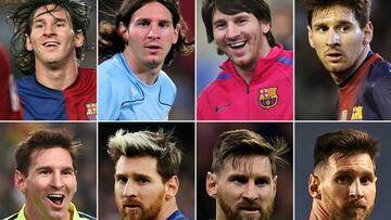 (FILES)This combination of file pictures created on August 26, 2020 shows (L to R and TOP to BOTTOM) Barcelona&#039;s Argentinian Leo Messi in 2006, 2008, 2010, 2012, 2014, 2016, 2018. - Lionel Messi will end his 20-year career with Barcelona after the Ar