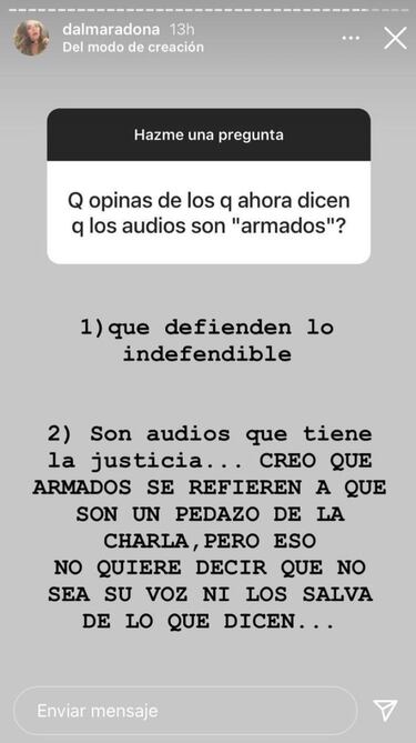 Los fuertes mensajes de Dalma Maradona contra Morla, Luque y el "entorno" de Diego