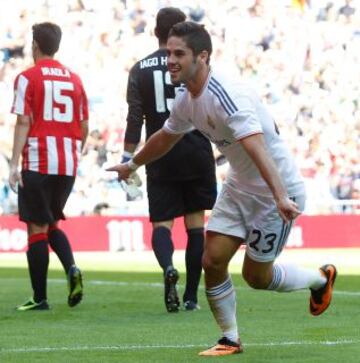 Alegría del malagueño tras el gol.