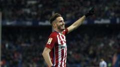 El centrocampista del At. de Madrid, Sa&uacute;l &Ntilde;iguez celebra el segundo gol del equipo rojiblanco.