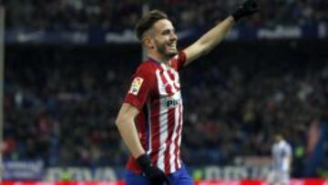 El centrocampista del At. de Madrid, Saúl Ñiguez celebra el segundo gol del equipo rojiblanco.